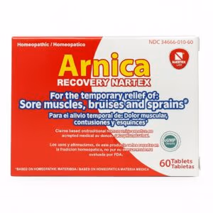 Arnica Recovery Nartex tabletas homeopáticas para alivio temporal del dolor muscular