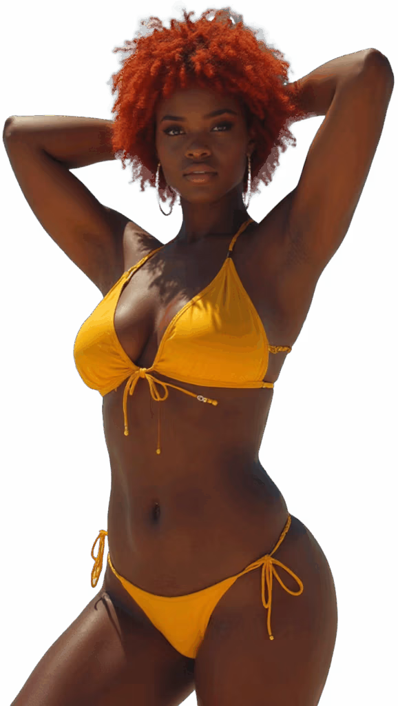 afro-american in yellow bikini